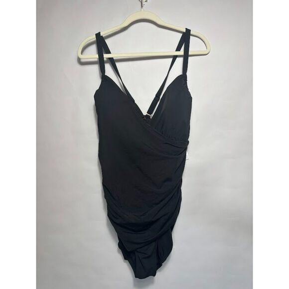 Calia Swimsuit Women's Size 22 Black Tummy Control One Piece Slimming NWT Ruched - Picture 2 of 4